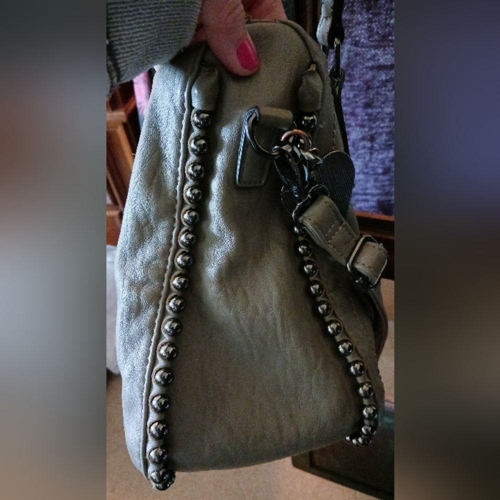 Jessica Simpson Grey Studded Handbag, 14" x 11, 2 reg handles and 1 longer